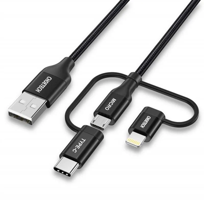 Кабель USB Choetech USB - Lightning + microUSB + USB-C, 1.2m (IP0030-BK)