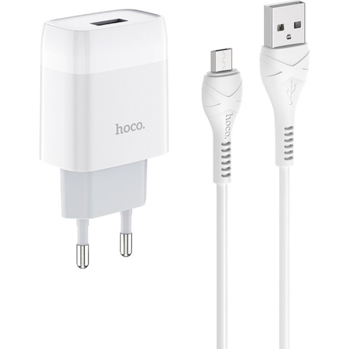 Зарядное устройство Hoco C72A Glorious (1USB, 2.1А) White (6931474713001) + cable MicroUSB