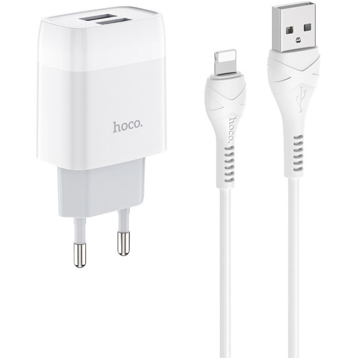 Зарядное устройство Hoco C73A Glorious (2USB, 2.4А) White (6931474713056) + cable Lightning
