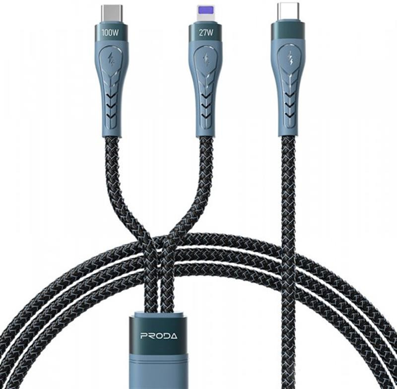 Кабель USB Proda PD-B73th USB Type C - Lightning/USB-C 5А, 1.3m, Black (PD-B73th-BK)