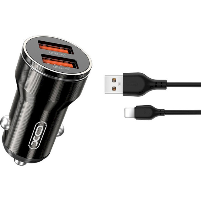 Зарядний пристрій XO CC48 Smart Metal (2USB, 2.4A) Black (XO-CC48i-BK) + cable Lightning