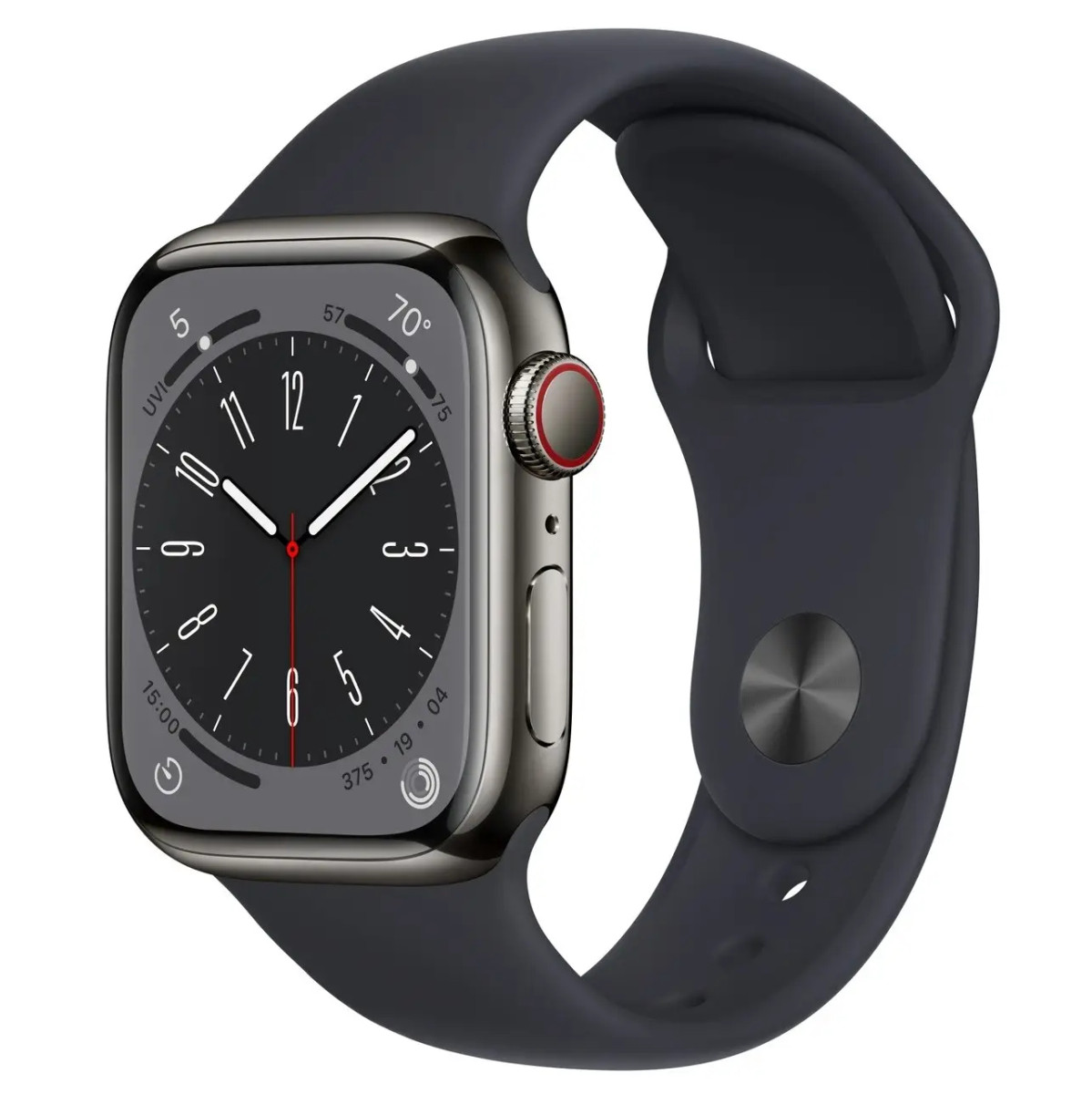 Смарт-годинник Apple Watch Series 8 41mm, Graphite/StSteel Case with Midnight Sport Band, M/L, GPS+LTE (MNVH3)