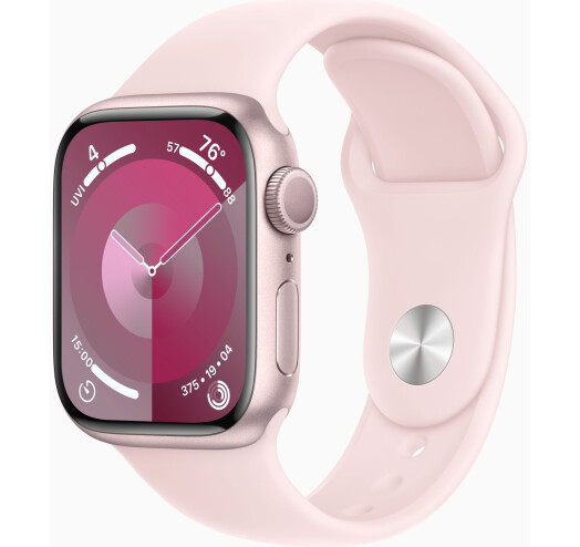 Смарт-годинник Apple Watch Series 9 GPS 41mm Pink Aluminium Case with Light Pink Sport Band - S/M (MR933QP/A) UA
