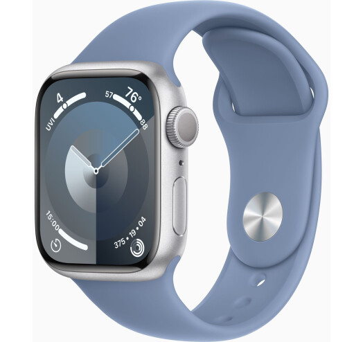Смарт-часы Apple Watch Series 9 GPS 41mm Silver Aluminium Case with Storm Blue Sport Band - S/M (MR903)