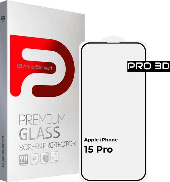 Защитное стекло ArmorStandart Pro 3D for Apple iPhone 15 Pro Black (ARM68219)