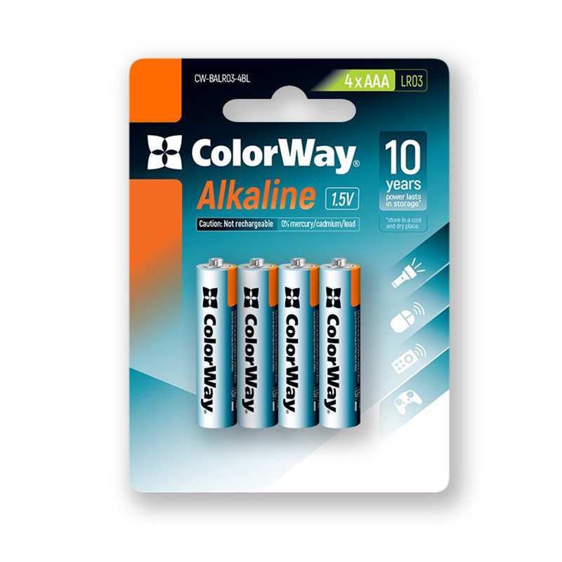 Батарейка ColorWay AAA bat Alkaline Power 4шт (CW-BALR03-4BL)