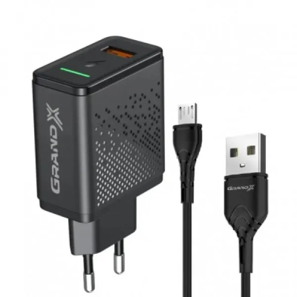 Зарядное устройство Grand-X Fast Charge 3-в-1 QC3.0, FCP, AFC, 18W +cabel USB-microUSB (CH-650M)