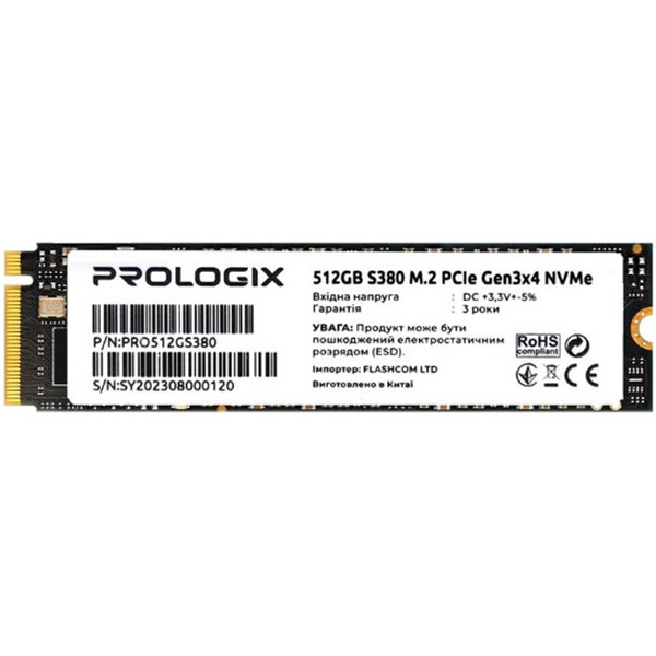 SSD накопитель Prologix S380 512GB M.2 2280 PCIe 3.0 x4 NVMe TLC (PRO512GS380)