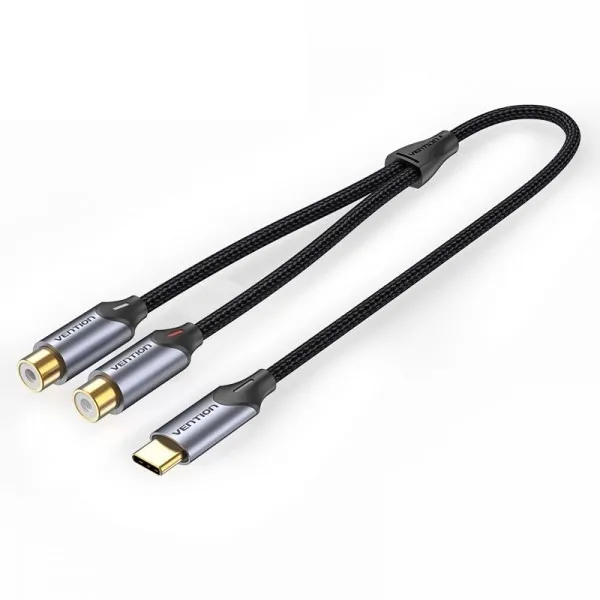 Кабель Vention USB Type-C - 2хRCA (M/F) 1m Black (BGVBF)