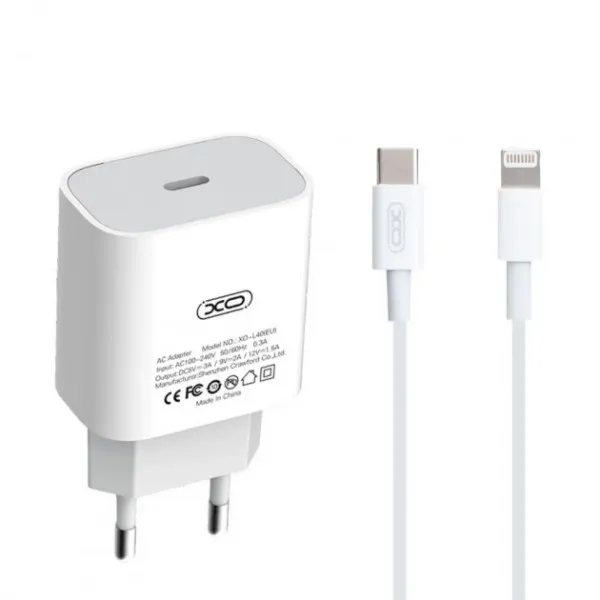 Зарядний пристрій XO L40 18W/1 USB-C + Lightning White