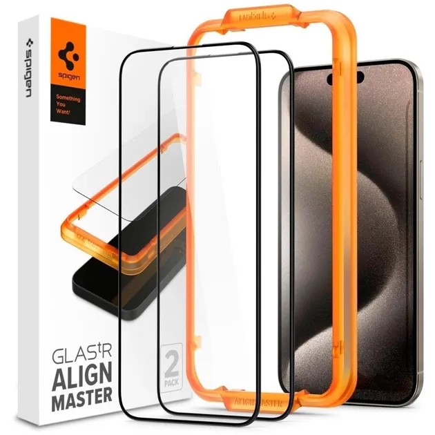 Защитное стекло Spigen iPhone 15 Alm Glass Fc 2-pack Black (AGL06906)