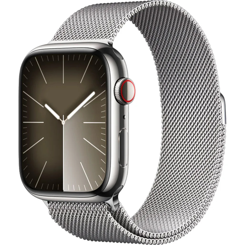Смарт-годинник Apple Watch Series 9 LTE 45mm Silver S. Steel Case w. Silver Milanese Loop (MRMQ3)