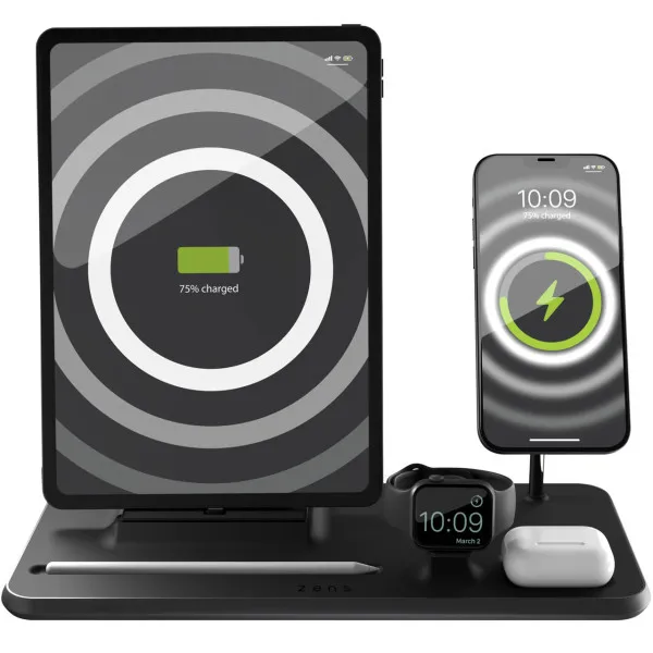 Зарядное устройство Zens 4-in-1 MagSafe + Watch + iPad Wireless Charging Station Black (ZEDC21B/00)