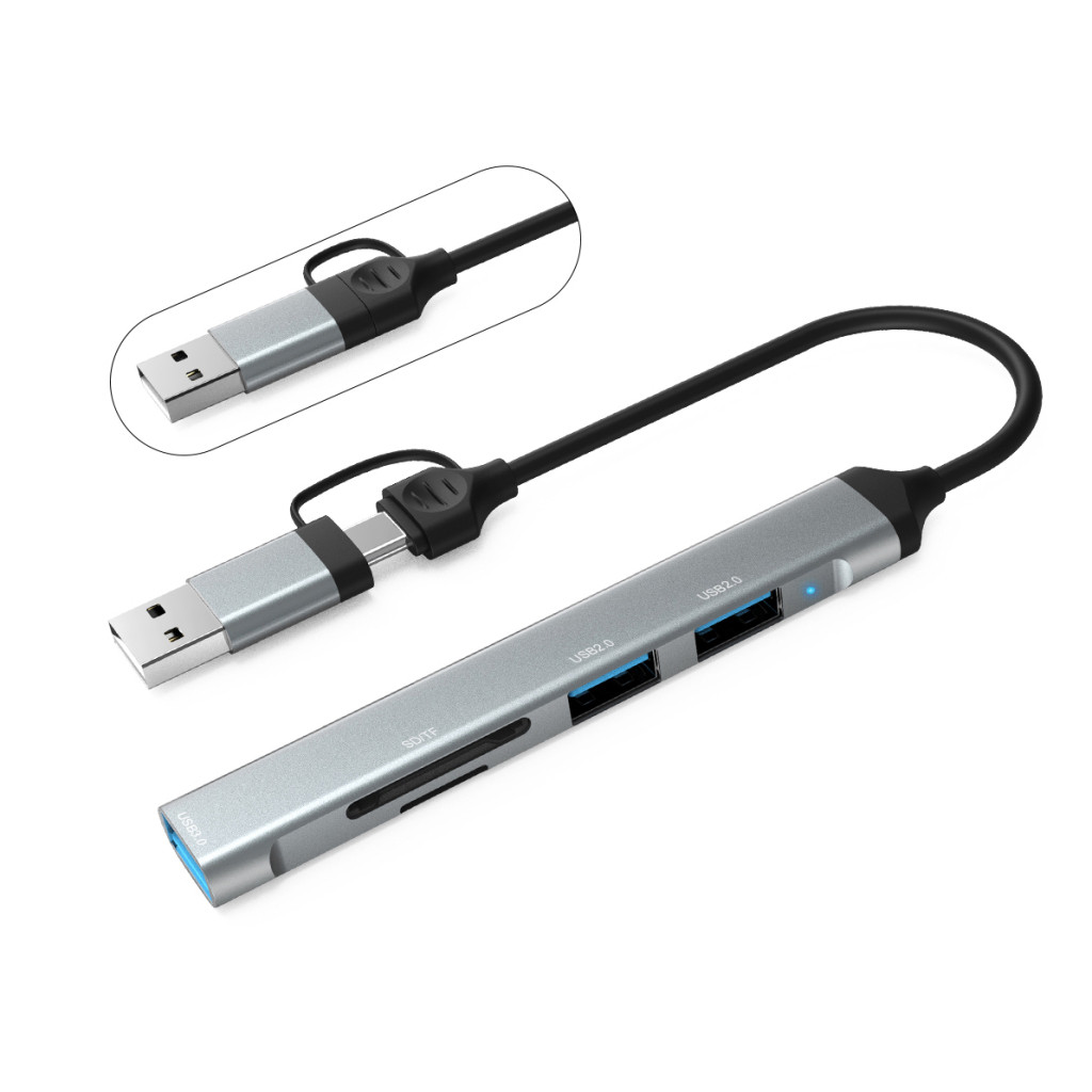 USB Хаб Dynamode 5-in-1 USB Type-C/Type-A to 1хUSB3.0 2xUSB 2.0 card-reader SD/MicroSD (DM-UH-514)