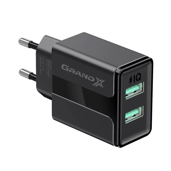 Зарядний пристрій Grand-X 5V 2,1A USB Black (CH-15B)