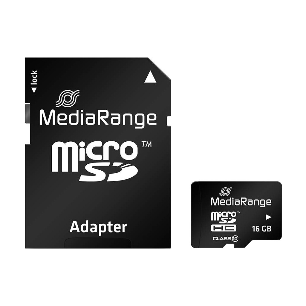 Карта пам'яті  MicroSDHC  16GB Class 10 MediaRange R45/W12MB/s + SD-adapter (MR958)