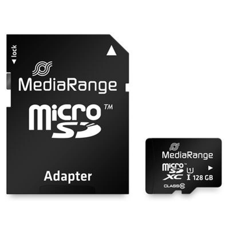 Карта пам'яті  MicroSDHC 128GB UHS-I Class 10 MediaRange R80/W10MB/s + SD-adapter (MR945)