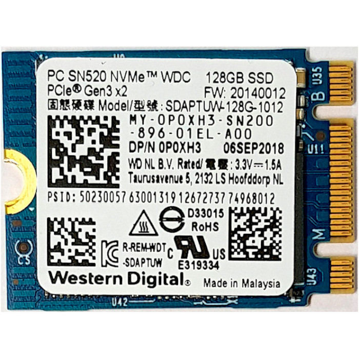 SSD накопитель WD 128GB PC SN520 M.2 2230 PCIe 3.0 x4 TLC (SDAPTUW-128G-1012)