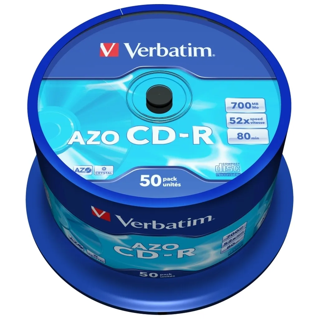 Диски CD Verbatim 700Mb 52x Cake box 50 Crystal AZO (43343)