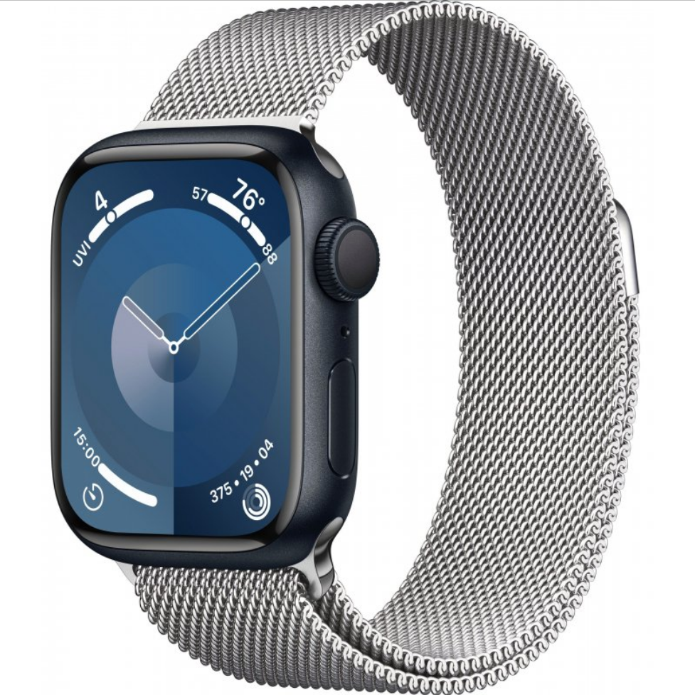 Смарт-годинник Apple Watch Series 9 41mm (GPS) Midnight Aluminum Case with with Silver Milanese Loop (MR9L3,MTJN3)