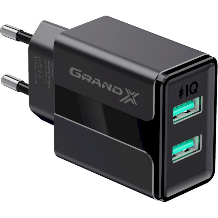 Зарядний пристрій Grand-X 5V 2,1A USB Black (CH-15B)