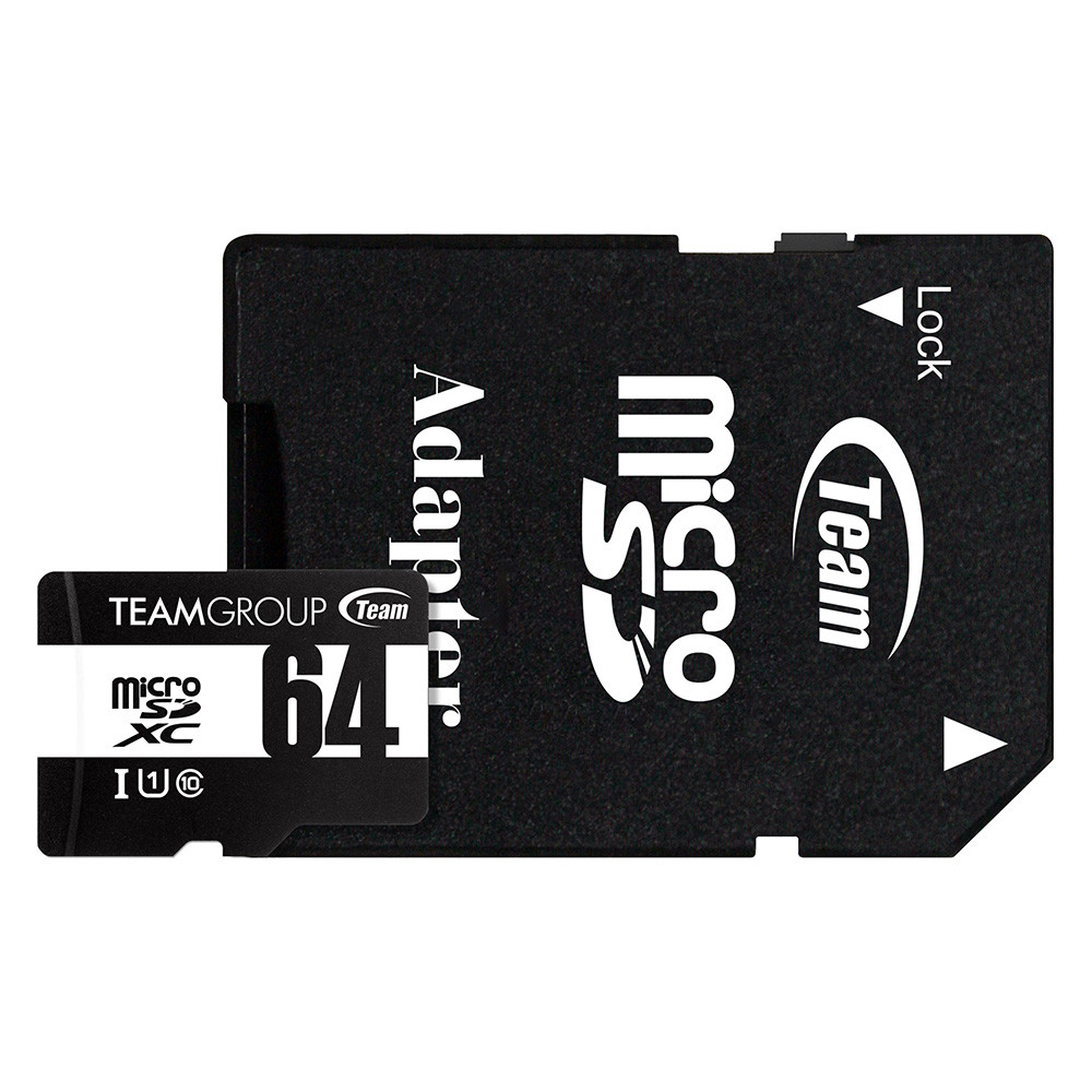 Карта памяти MicroSDHC  64GB UHS-I Class 10 Team Black + SD-adapter (TUSDX64GCL10U03)