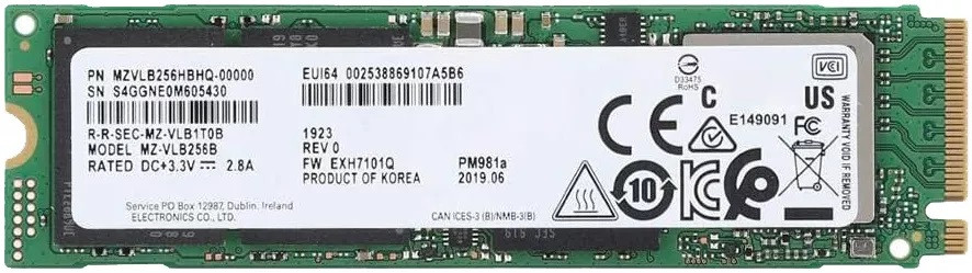 SSD накопичувач Samsung SSD  256GB PM981a M.2 2280 PCIe 3.0 x4 3D NAND TLC (MZ-VLB256B_OEM)