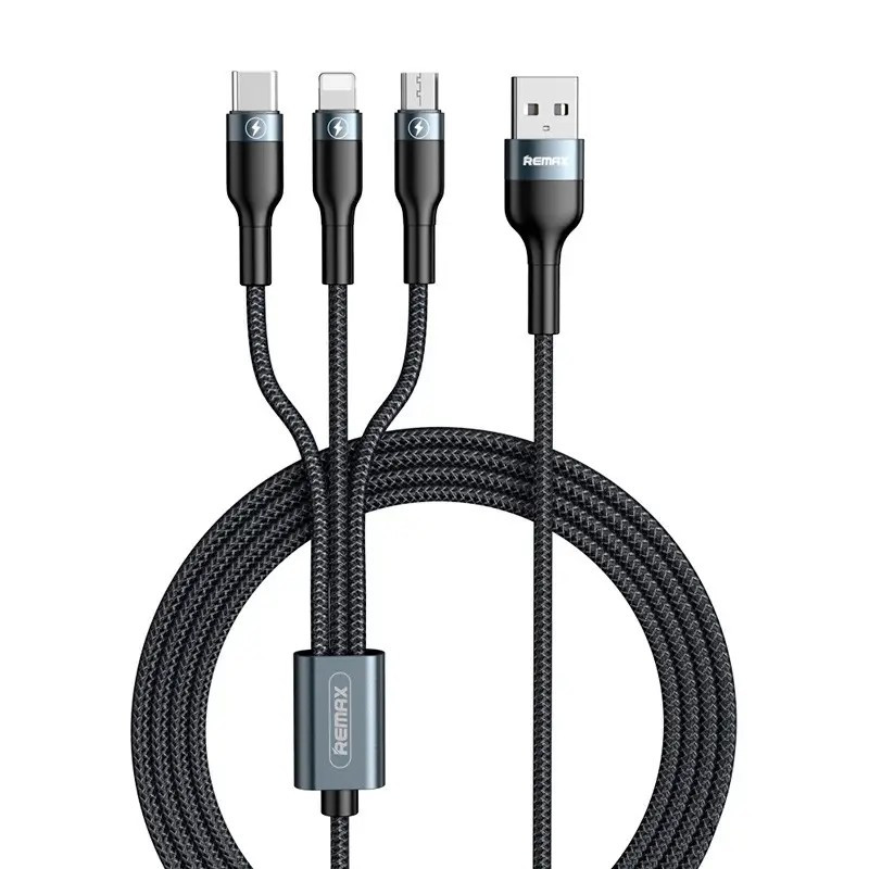 Кабель USB Remax RC-186th SPEED Combo 3-in-1  2.1A, 1.2m Black (2000700011052)