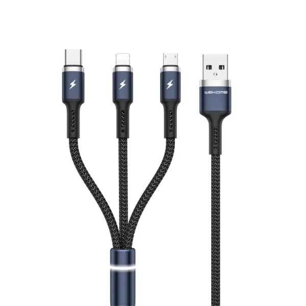 Кабель USB WK WDC-119 Fython 3-in-1 Lightning-МicroUSB-Type-C, 1.2м Black (6941027613702)