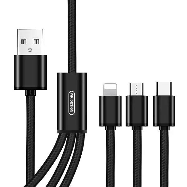 Кабель USB WK WDC-091th Type-C/Lightning/MicroUSB-USB 2,8А, 1.15m Black (6941027606490)