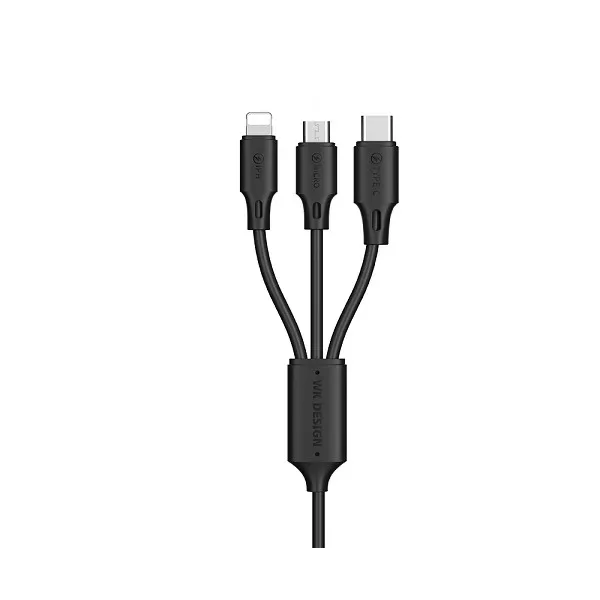 Кабель USB WK WDC-103th Type-C/Lightning/MicroUSB-USB 3А, 1.15m Black (6941027607862)