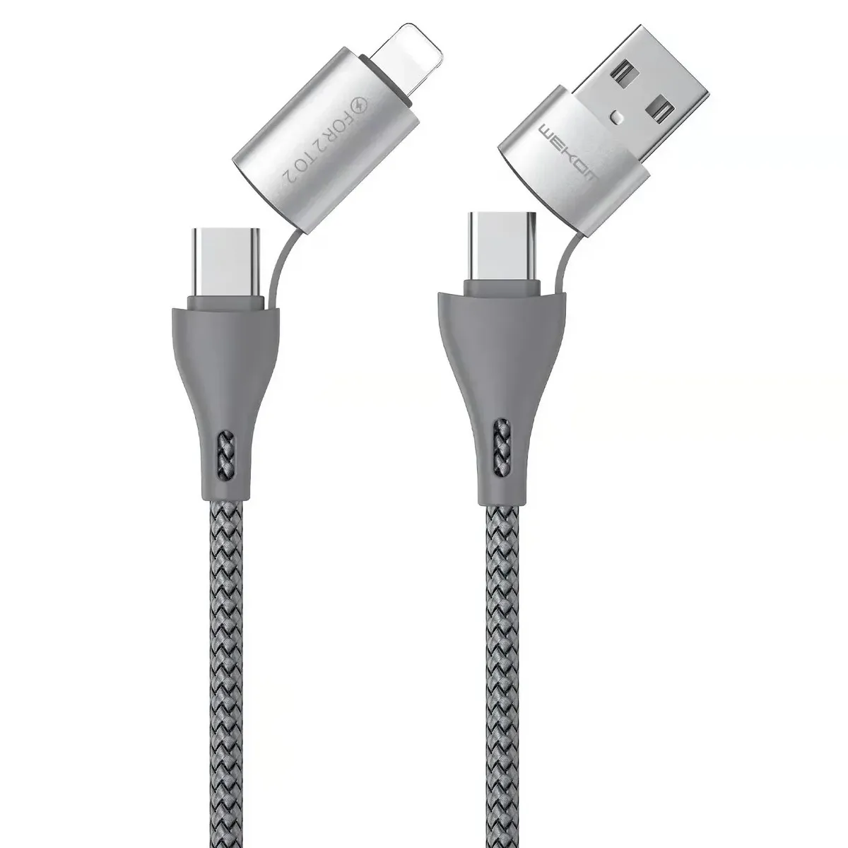 Кабель USB WK WDC-112  4-in-1 Type-C *2/IPH/USB, 1m Silver (6941027619254)