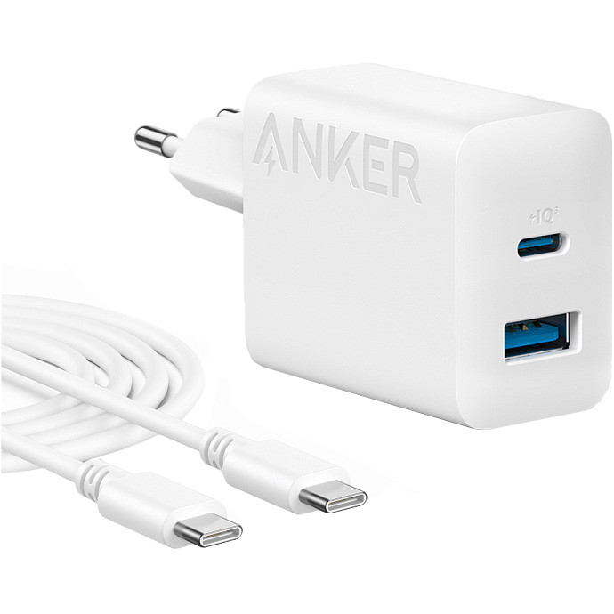 Зарядний пристрій Anker PowerPort 312 20W USB-C & USB-A + USB-C cable White (B2348G21)
