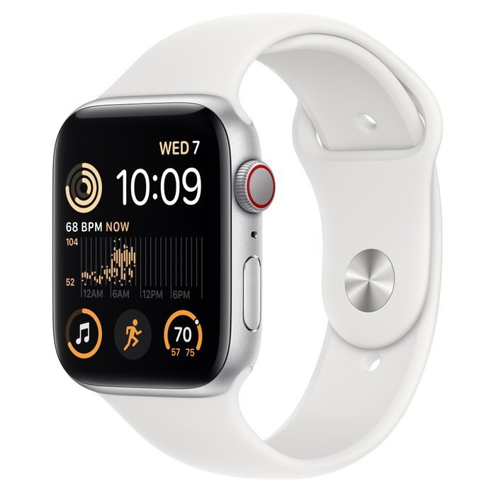 Смарт-годинник Apple Watch SE 2022 44mm GPS+LTE Silver Aluminum Case with White Sport Band - Regular (MNU63/MNQ23)
