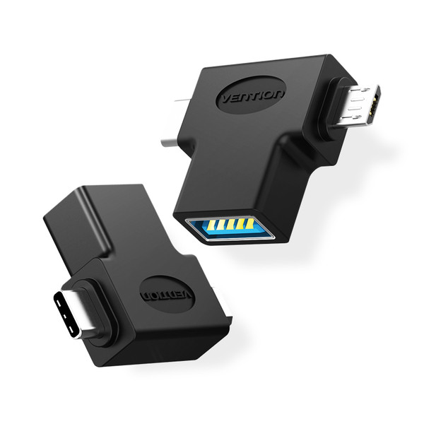 Кабель USB Vention USB - USB Type-C + micro USB V 3.0 (F/M) Black (CDIB0)