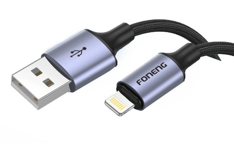 Кабель USB Foneng X95 Metal Head Braided Cable (3A) USB - Lightning 1.2m Black (X95-CA-IP)