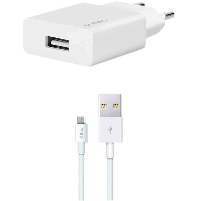 Зарядний пристрій Сетевое зарядное устройство Ttec SmartCharger USB 2А White (2SCS20MB) + кабель microUSB