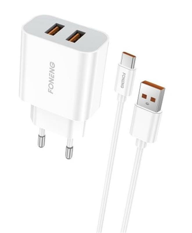 Зарядное устройство Сетевое зарядное устройство Foneng EU45 Dual USB Charger (2USBх2.4A) White (EU45-CH-TC) + кабель USB Type C