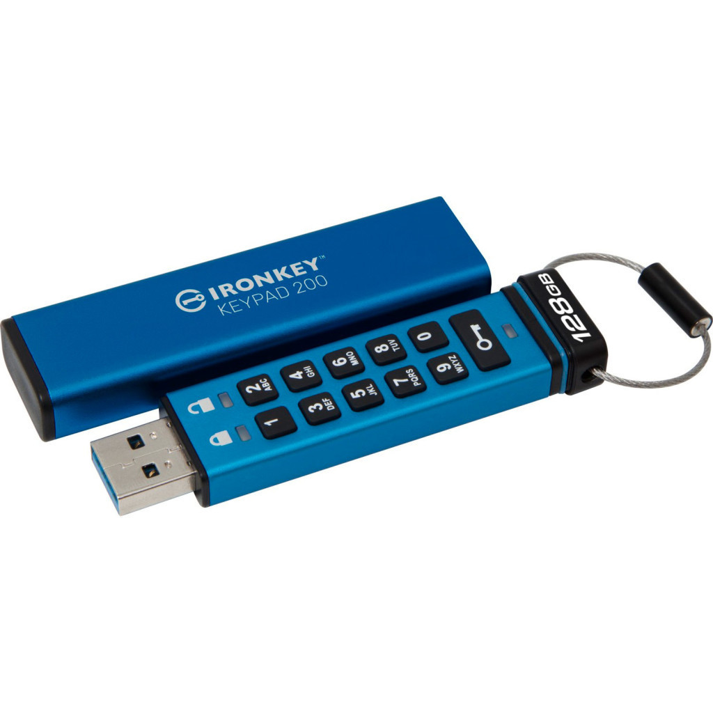 Флеш память USB Kingston 128GB IronKey Keypad 200 AES-256 Encrypted Blue (IKKP200/128GB)