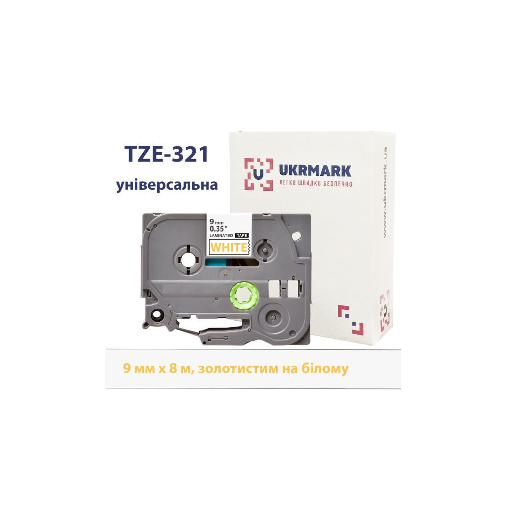 Расходные материалы для торгового оборудования UKRMARK B-T321P, 9mm х 8m gold on white TZe321 (00785)