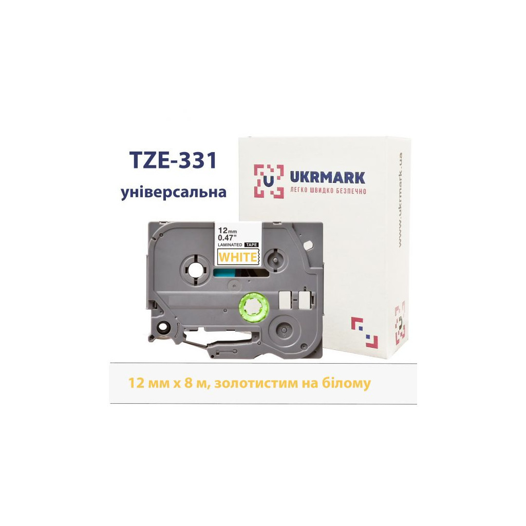 Витратні матеріали для торгового обладнання UKRMARK B-T331P, 12mm х 8m gold on white TZe331 (00783)