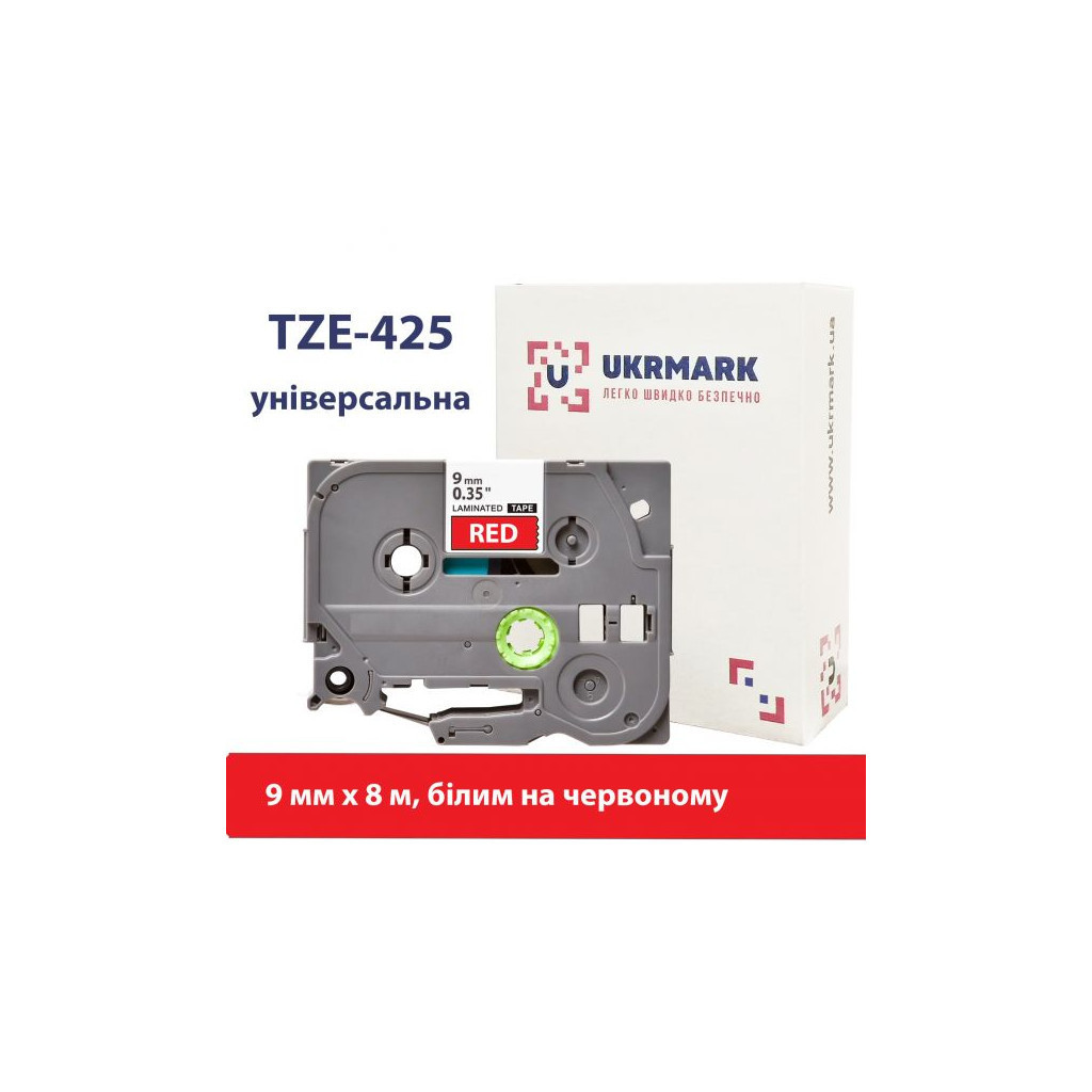 Витратні матеріали для торгового обладнання UKRMARK B-T425P, 9mm х 8m white on red TZe425 (CBTZ425)