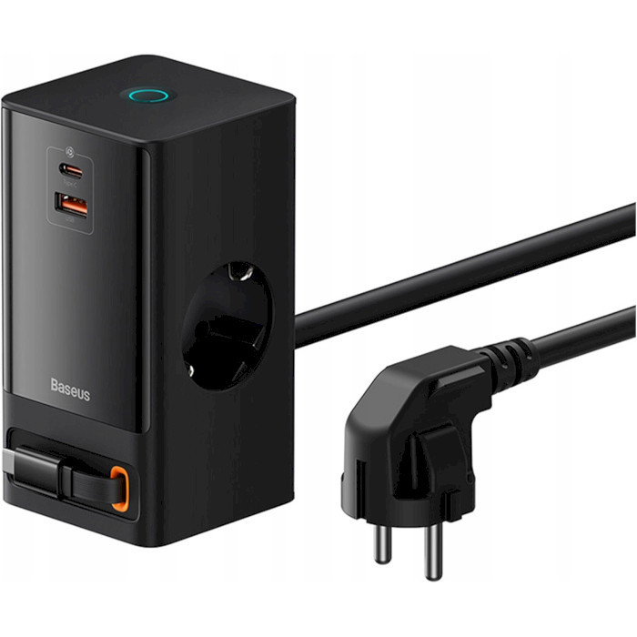 Зарядний пристрій Baseus PowerCombo Digital PowerStrip 2AC+1U+1C+Retractable-C 65W Black (PSLR000301)