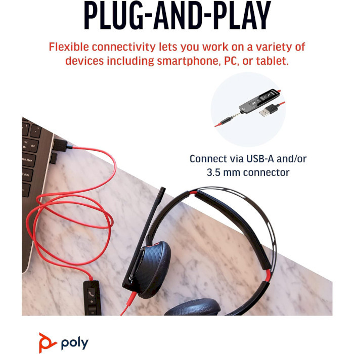 Навушники Poly Blackwire 5220 Stereo USB-A Headset (80R97AA) в Україні