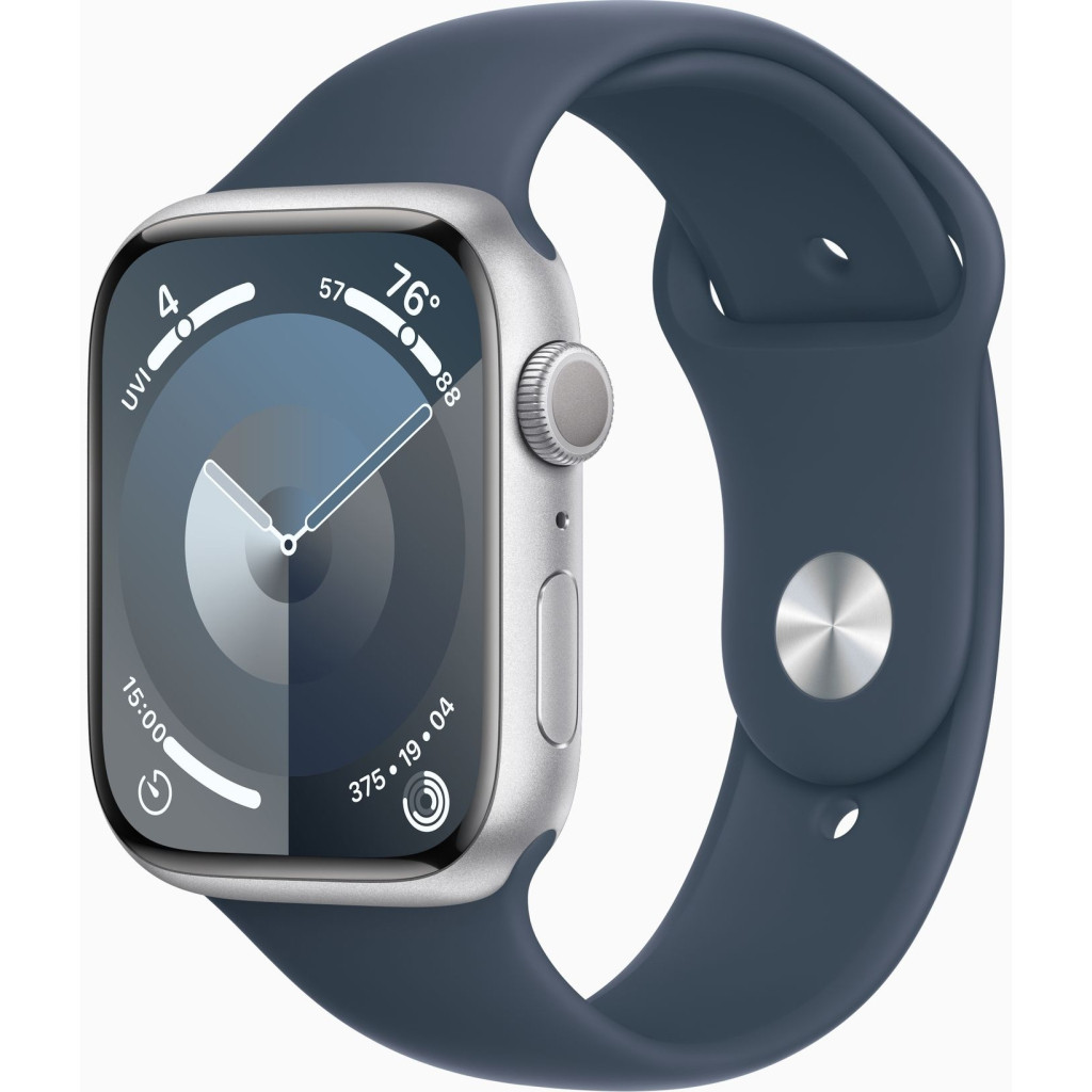 Смарт-годинник Apple Watch Series 9 GPS 45mm Silver Aluminium Case with Storm Blue Sport Band - M/L (MR9E3QP/A)  недорого