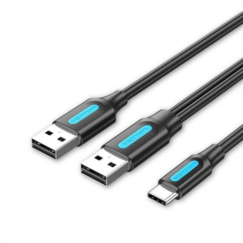 Кабель USB Vention USB Type-C - 2хUSB (M/M), 1 m, Black (CQKBF)