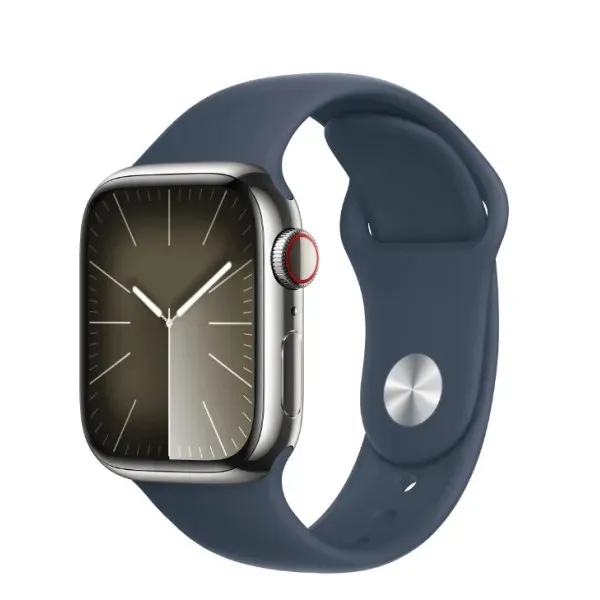 Смарт-годинник Apple Watch Series 9 GPS + Cellular 41mm Silver Stainless Steel Case with Storm Blue Sport Band - S/M (MRJ23)