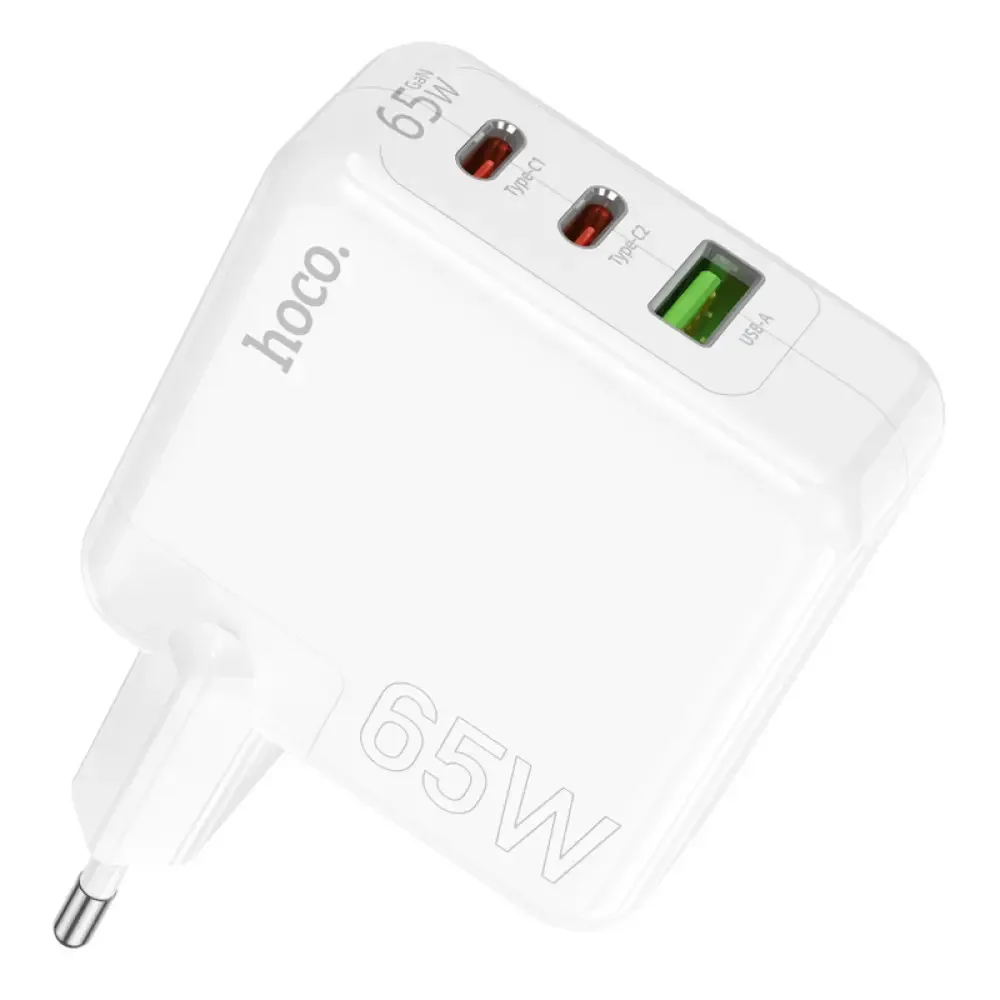 Зарядний пристрій Hoco C115A PD65W+QC3.0 White (2Type-C+USB)