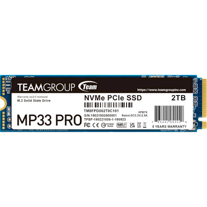 SSD накопичувач Team SSD 2TB MP33 Pro M.2 2280 PCIe 3.0 x4 3D TLC (TM8FPD002T0C101)