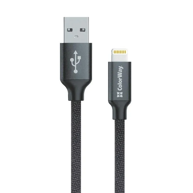 Кабель синхронизации ColorWay USB - Lightning (M/M), 2.4 А 2 m Black (CW-CBUL007-BK)